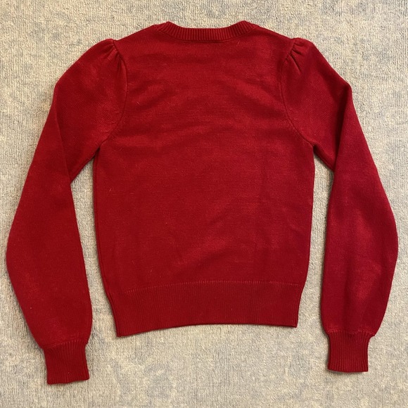 Draper James Sweater Womens XS Red Pearl Beaded Puff Sleeve Anthropologie - Picture 8 of 9